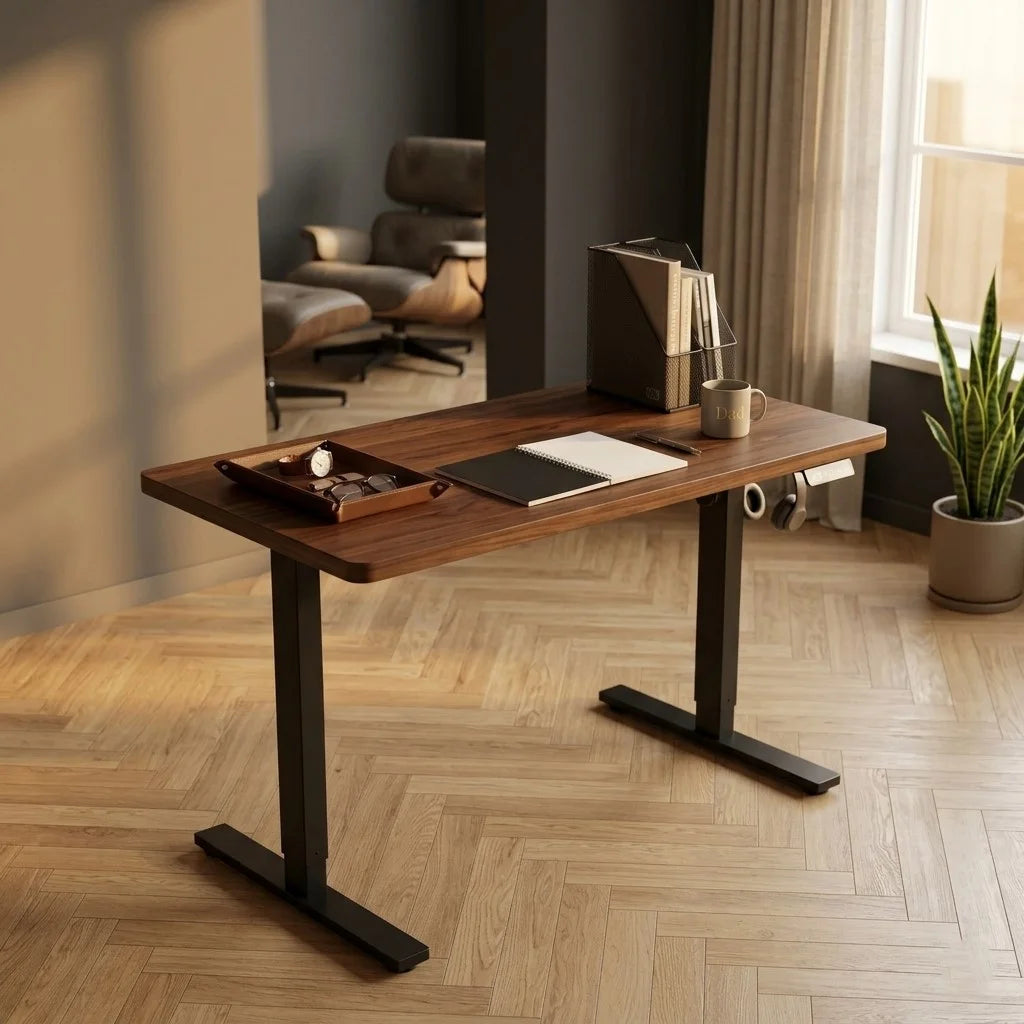 Flow Standing Desk walnut desktop detail natural light