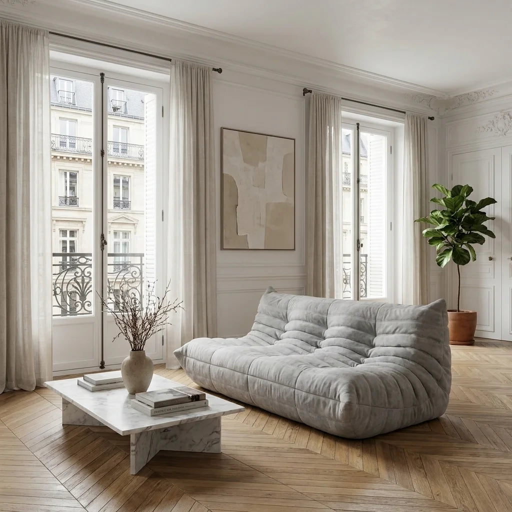 Low-profile_grey_fabric_bean_bag_sofa_iconic_pleated_design_with_cushioned_lounging_seat