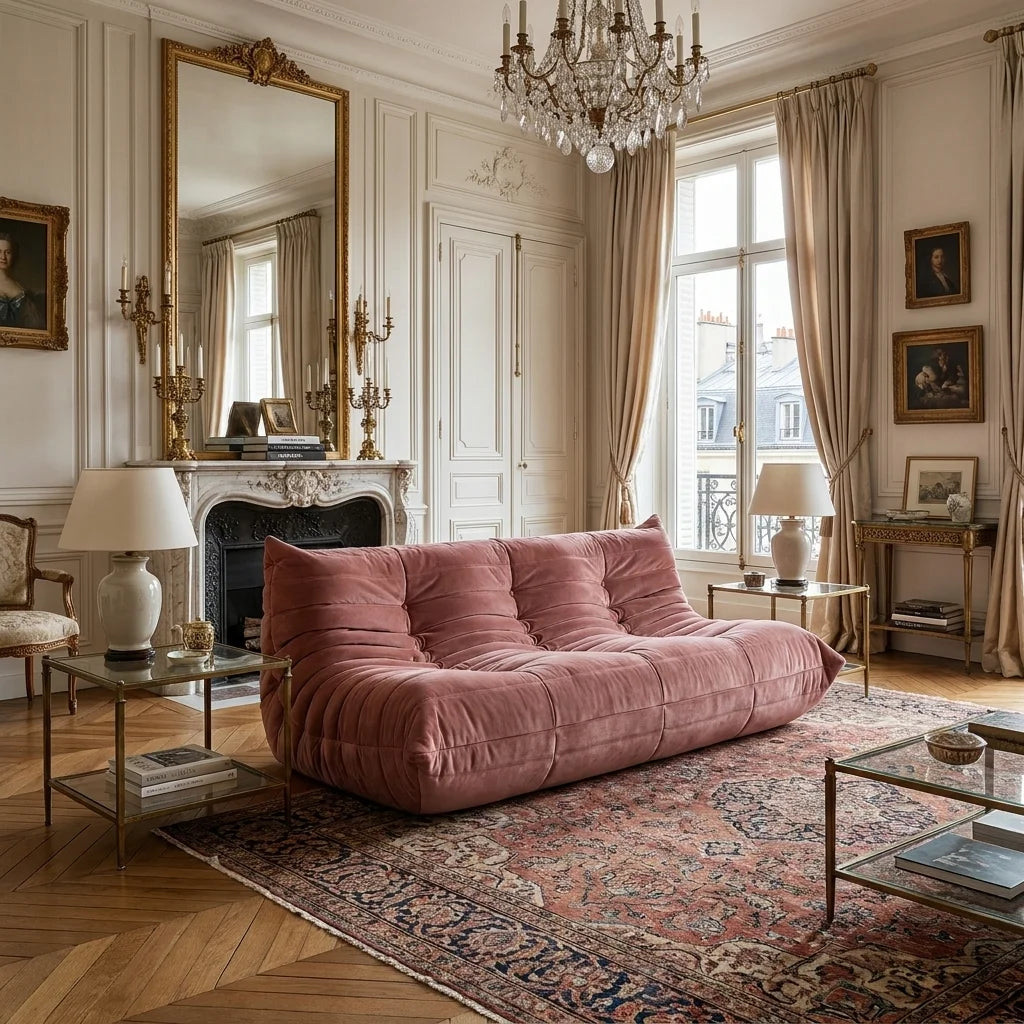 Low-profile_pink_fabric_bean_bag_sofa_iconic_pleated_design_with_cushioned_lounging_seat