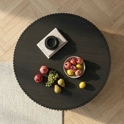 Round fluted coffee table black top view